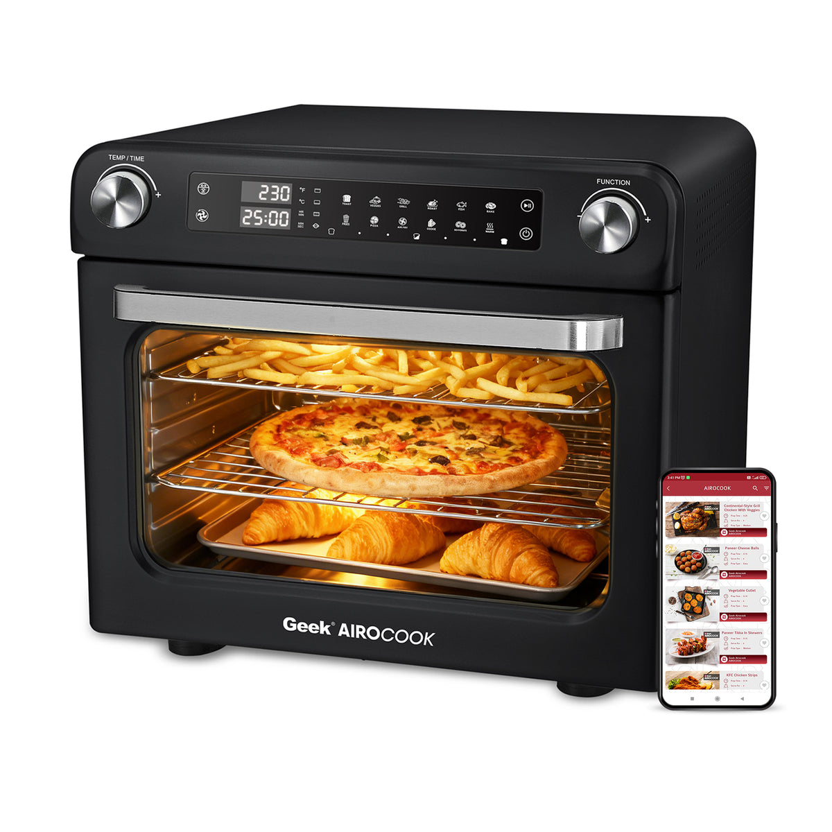 Geek AiroCook Magnix 36 Litre Smart Air Fryer Oven | Fry with 85% Less Oil | Stainless Steel OTG Airfryer for Kitchen | Grill, Bake, Toast, Airfry, Rotisserrie | 1-Year Warranty | 1800 W