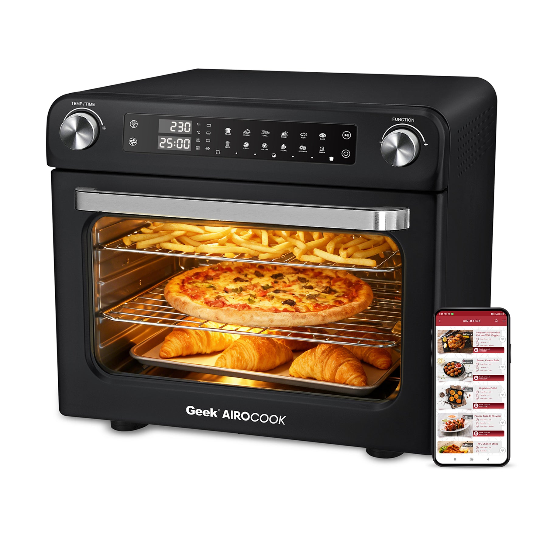 Geek AiroCook Magnix 36 Litre Large Air Fryer Oven | Stainless Steel OTG | Grill, Bake, Toast, Rotisserie, Air Fry with 85% Less Oil | Smart Home Kitchen Appliance | 1800W
