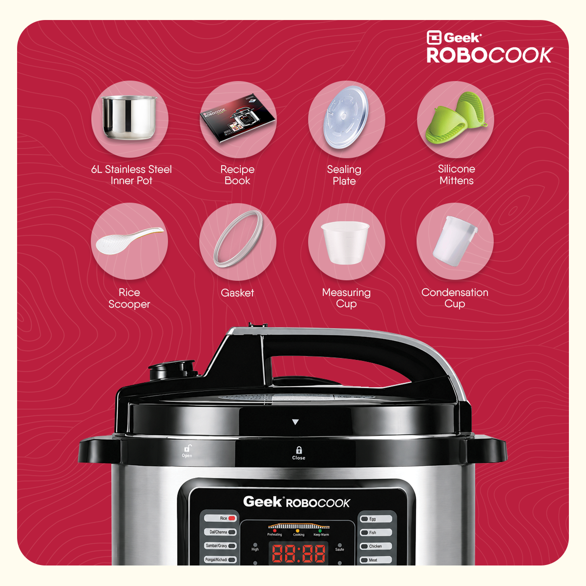 Geek Robocook Nuvo 8 Litre Electric Pressure Cooker with Stainless Steel Pot