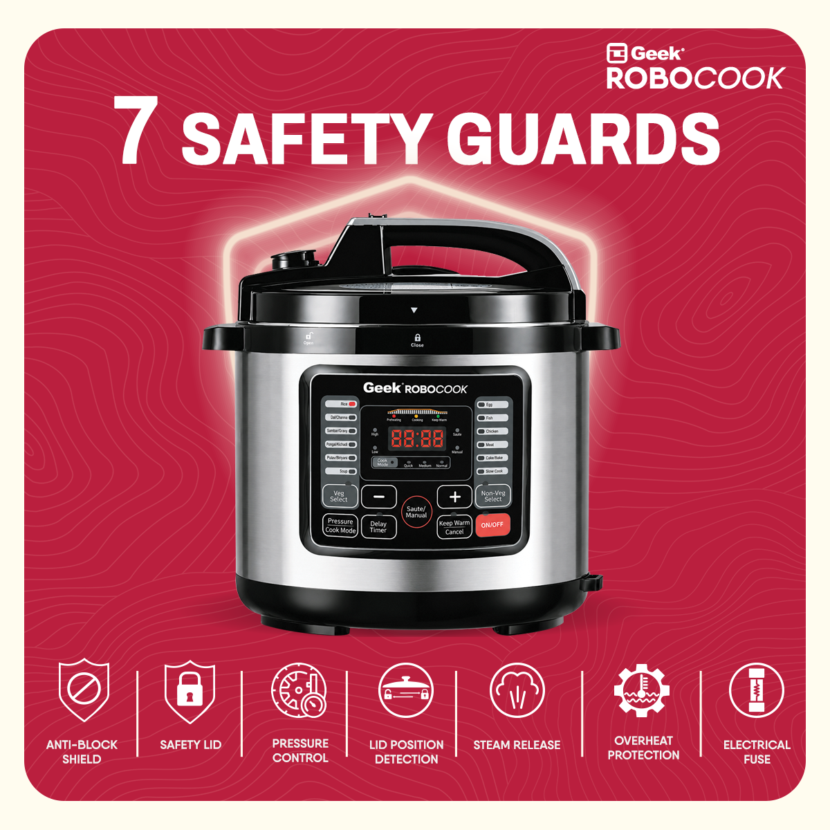 Geek Robocook Nuvo 8 Litre Electric Pressure Cooker with Stainless Steel Pot