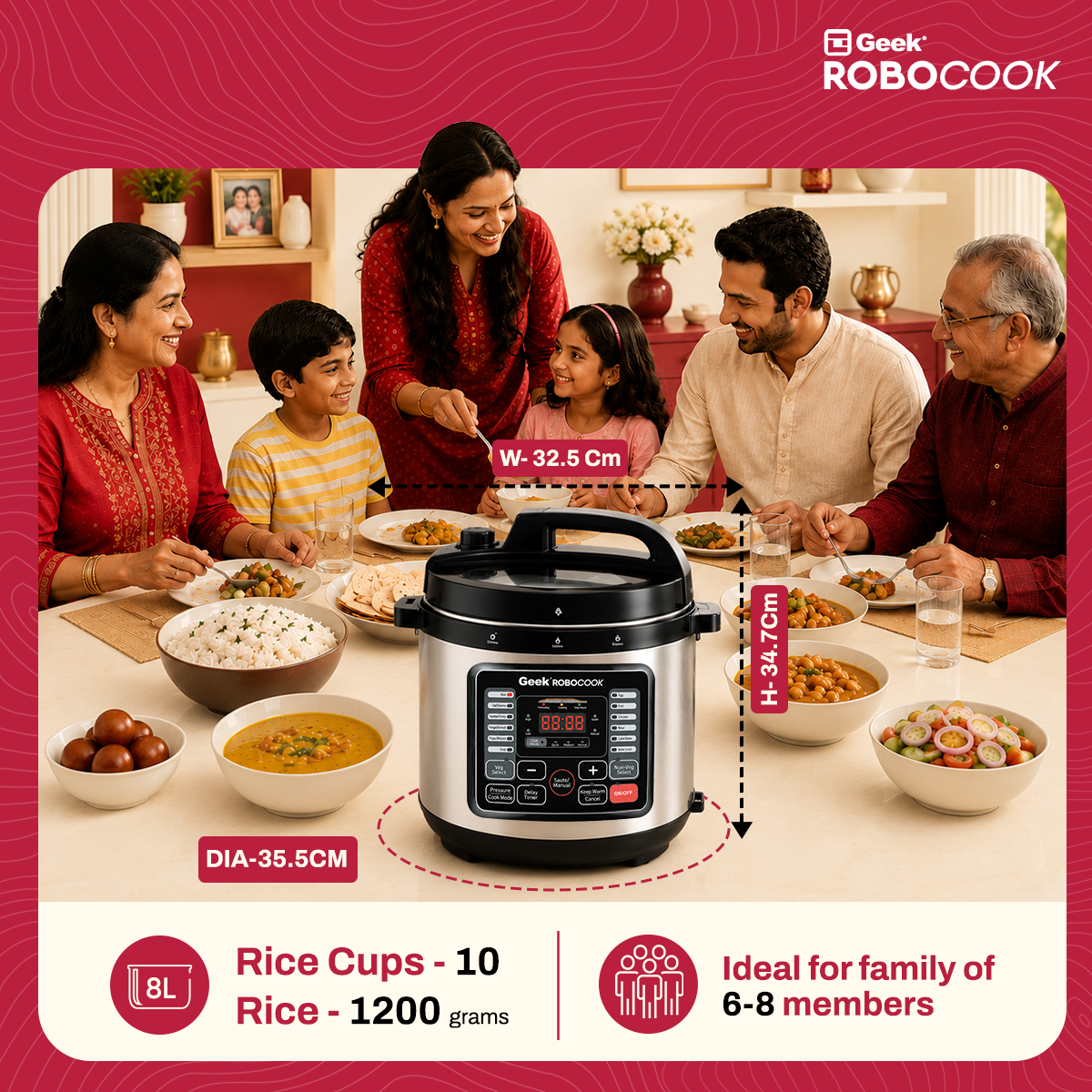 Geek Robocook Nuvo 8 Litre Electric Pressure Cooker with Stainless Steel Pot