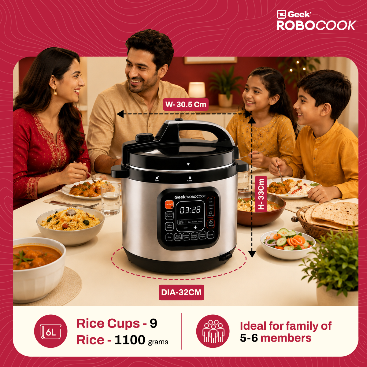 Geek Robocook Zeta 6L Stainless Steel Electric Pressure Cooker