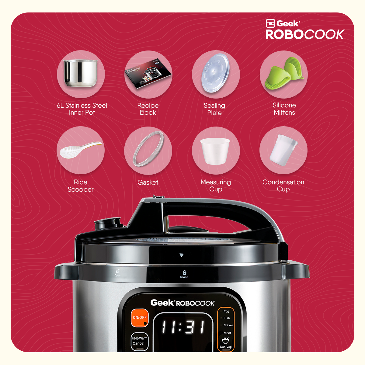 Geek Robocook Zeta 6L Stainless Steel Electric Pressure Cooker