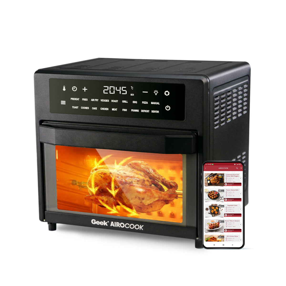 Geek AiroCook Zenix 25 Litres 9-in-1 Digital Touch Air Fryer Oven in-built Rotisserie Function with 18 Preset Menus, 8 Accessories & 1700 Watt