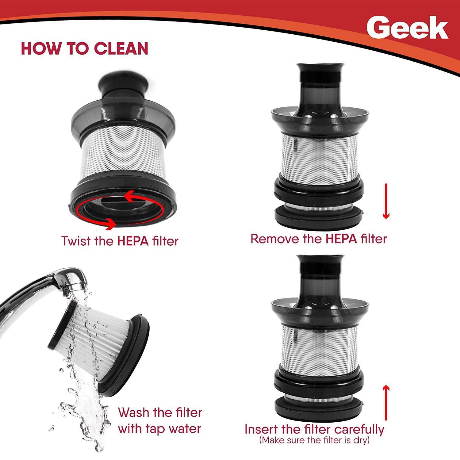 Geek Glantoir H1, Dust Filter Compatible with Glantoir A9 Wireless Vacuum Cleaner, Black